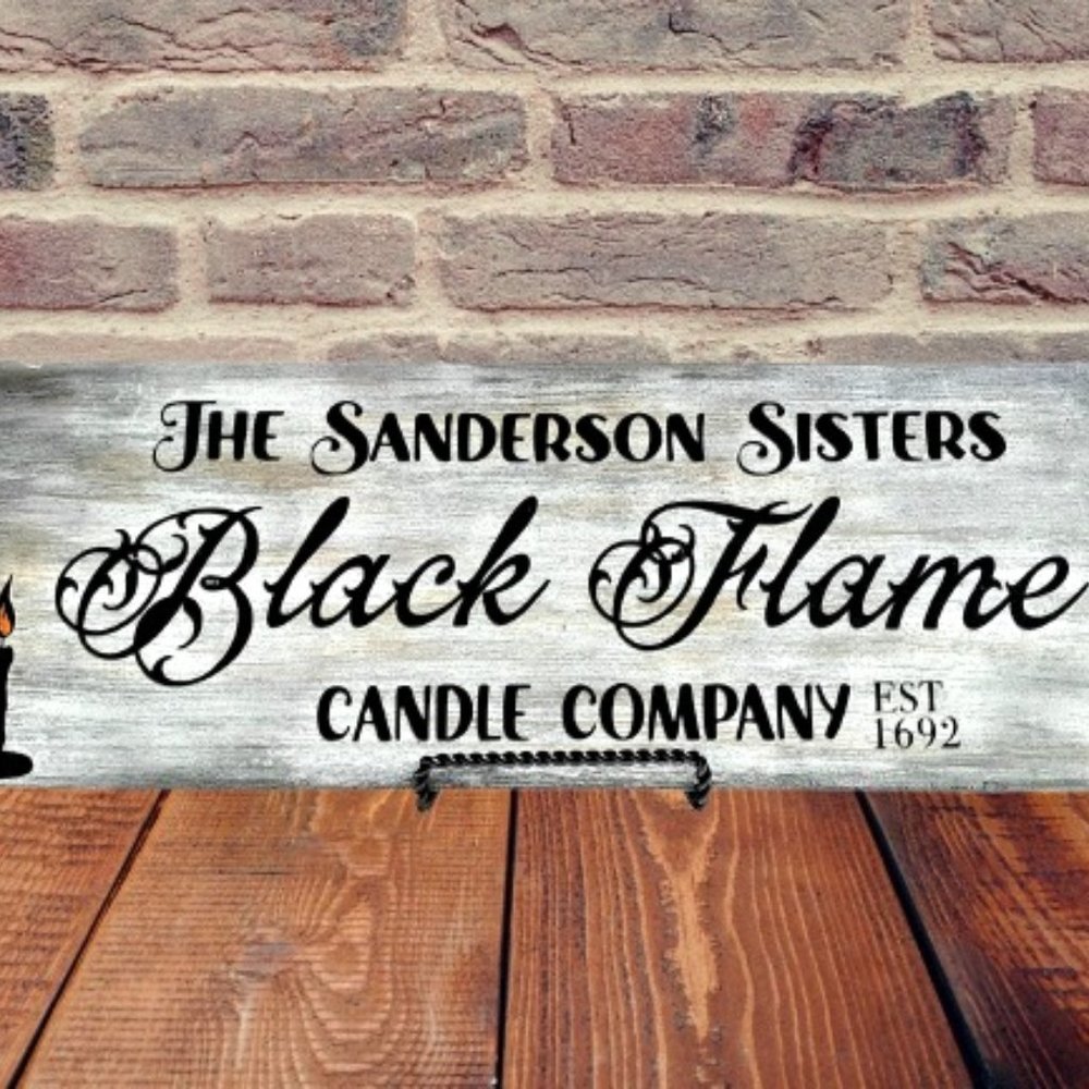 Hocus Pocus Black Flame Candle Fall Halloween Sign, Sanderson Sisters Table Deco